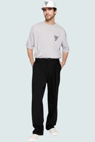 Ersefa Erkek Casual Wide Leg Pantolon Regular Boy Renk Nefes Alan Kumaş siyah