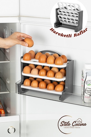 30 Bölmeli Yumurtalık - 3 Katlı Yumurta Rafı Saklama Kabı Beyaz-antrasit Beyaz