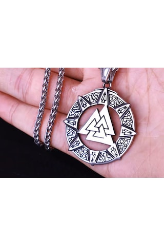 Paslanmaz Çelik Valknut Güç Simgesi Viking Kolye