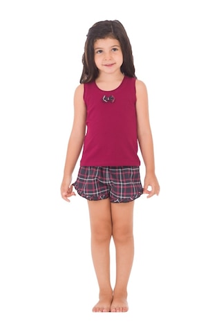 The Don Aile Bordo Ekose Desenli Kız Çocuk Şort Takımı (9-14 Yaş)