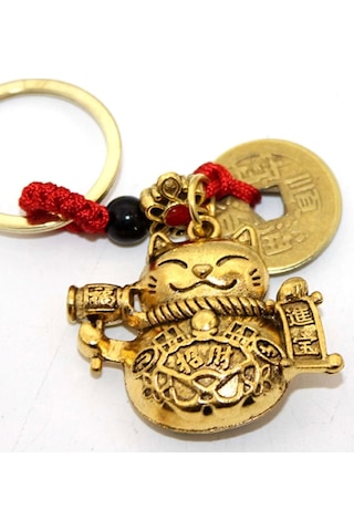 Feng Shui Bereket Şans Mutluluk Çağıran Şans Kedisi Maneki Neko Çin Paralı Feng Sui Anahtarlık