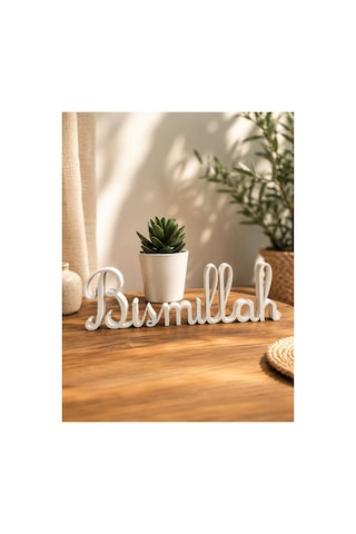 Bismillah Masaüstü Dekoratif Yazı Modern İslami Ev Dekoru Beyaz
