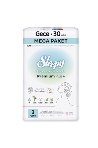 Sleepy Bio Natural Premium Plus Hijyenik Ped Mega Gece 30 Adet