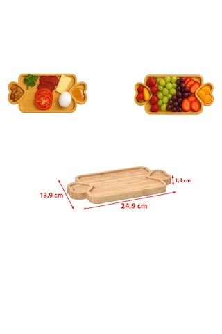 İbico Bambu Ahşap Kalp Bölmeli Dikdörtgen Servis Tabağı Küçük Sunum Tepsisi 24,9 Cm X 13,9 Cm X 1,4 Cm Ahşap