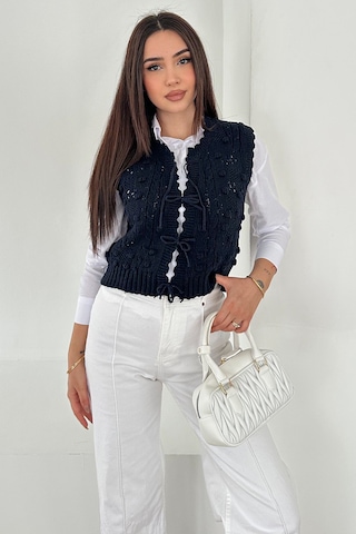 Noa & Noa Kadın Ponponlu Bağlamalı Triko Süveter Dokulu & Romantik Stil Lacivert