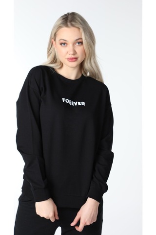 Defys Kadın Bisiklet Yaka Regular Fit Baskılı Sweatshirt Siyah - 499138804 Siyah