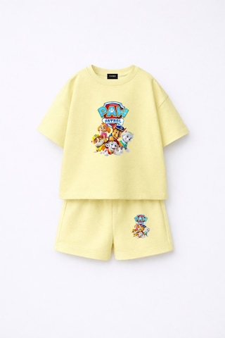 Fasardi Paw Patrol Baskılı Oversize %100 Pamuk Tişört Şort Çocuk 2li Takım Limon