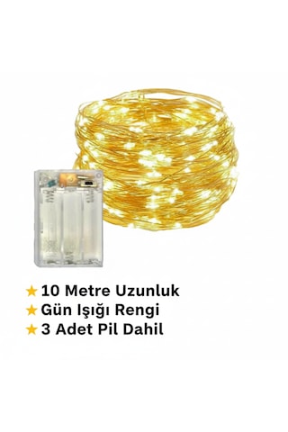Peri Led Işık 10 Metre Bahçe Balkon Oda Ambiyans Aydınlatma Yılbaşı Ağacı Süsleri Doğum Günü Konsept Gün Işığı - Sarı
