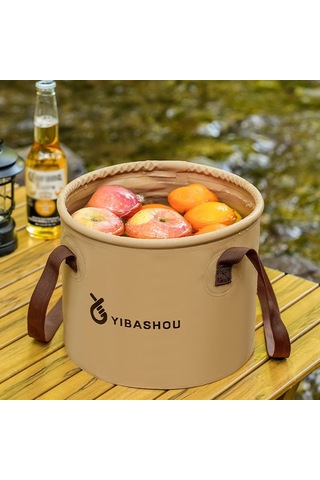 Sones Açık Hava Katlanır Kova Seyahat Kamp Taşınabilir Büyük Kapasiteli Su Depolama Kovası, Kapasite: 10l Bej