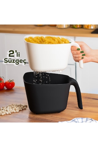 Porsima G-575 2 Parça Çok Amaçlı Plastik Süzgeç Siyah Beyaz
