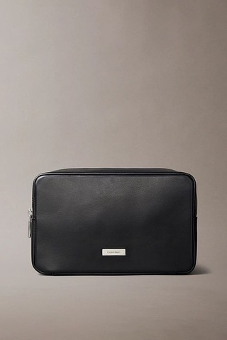 Erkek Yazı Logo Plakalı Aksesuar Çantası - Siyah Black