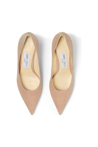 Jimmy Choo Kadın Babet Pembe Süet Topuklu Ayakkabı Platin