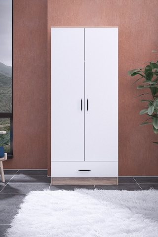 Gubimo 2 Kapılı 1 Çekmeceli Ceviz-beyaz Gardırop 179cm 76cm 45cm