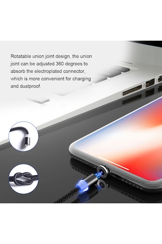 Gajeena 2m Usb 5v 2.4a Hızlı Şarj Kablosu, 3-in-1 Micro Usb, Type-c, Lightning Manyetik Bağlantı, Led Göstergeli, Nilon + Alüminyum, Gümüş