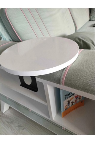Beyaz Yan Sehpa Koltuk Yanı Sehpa Ayarlanabilir Tepsi 34 Cm Geniş