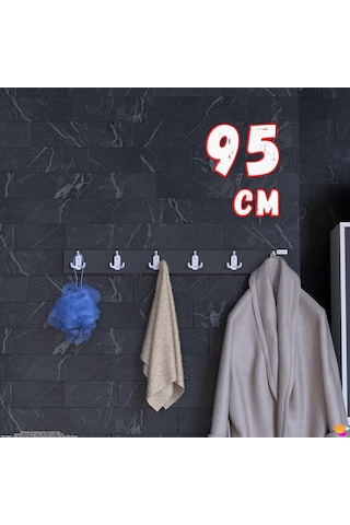 Modilayn Arı Serisi 18 Kancalı Banyo Askısı - 6'lı Set 91,4x9,6 Cm Ekstra Düzen Ve Yer Tasarrufu Antrasit - Beyaz