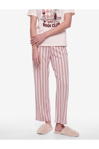 Koton Rahat Kesim Bisiklet Yaka Kısa Kollu Çizgili Pijama Takımı Ekru Desenli 7wlk40295mk