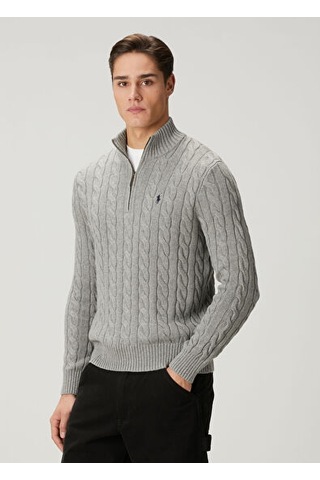 Polo Ralph Lauren Örme Kazak Erkek Yarım Fermuarlı Gri
