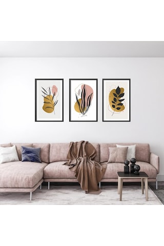 3'lü Gold Botanik Desen Foreks Tablo