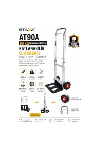 Staxx At90as Alüminyum Katlanır El Arabası 90 Kg Sessiz Tekerlekli Taşıma Arabası Koli Yük Paket