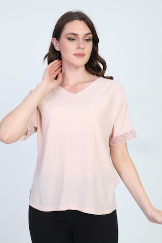 Ella Camelia Kadın Kol Ucu Dantel Detaylı Bluz 19E021 Pudra