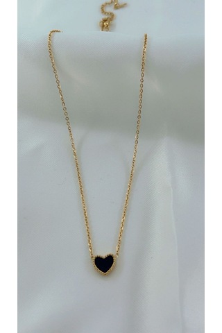 Kadın Özel İki Renkli Siyah Kırmızı Kalpli Çelik Kolye Altın
