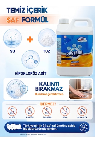 Resteril Banyo Küf Temizleyici Hipokloröz Asit Alet Dezenfektanı Hijyen Spreyi Küf Önleyici Dezenfektan 2 x 5 L