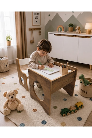 Pema Home %100 Mdf Montessori Aktivite Masası, Çocuk Oyun Çizim Masa Sandalye Takımı Kahverengi Pema Home %100 Mdf Montessori Aktivite Masası, Çocuk Oyun Çizim Masa Sandalye Takımı Kahverengi