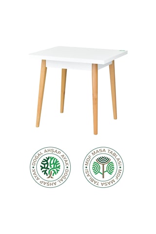 Vilinze Avanos Beyaz Naturel Sabit Mdf Kare Ahşap Mutfak Masası - 80x80 Cm