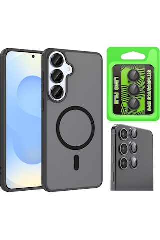Vendas Samsung Galaxy Uyumlu S26 Plus Kılıf M-safe Şarj Özellikli Zore Babet Kapak + Kamera Lens Koruyucu Siyah