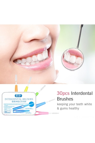 Tenfowee Diş Arası Temizleyici Fırçası - 30 Adet, Genişletilebilir Başlık, Tüm Diş Boyutları İçin, 0.7mm Mavi
