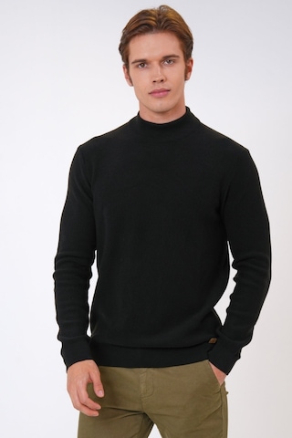 Siyah Regular Fit Pamuklu Yarım Balıkçı Yaka Triko Kazak-siyah Siyah