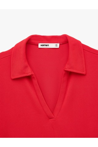 Koton Slim Fit Ribanalı Kısa Kollu Polo Yaka Tişört Kırmızı 6sak50517ek