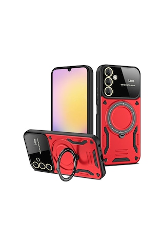Newface Samsung Galaxy Uyumlu A55 5g Kılıf Joy Lens Standlı Kapak Glblseme - 67 - Kırmızı