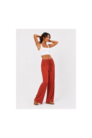 Hira Life Fashion Kadın Kumaşı Kabartma Detaylı Bol Paça Ve Önü Bağcıklı Salaş Burgu Şık Pantolon Kiremit Kiremit