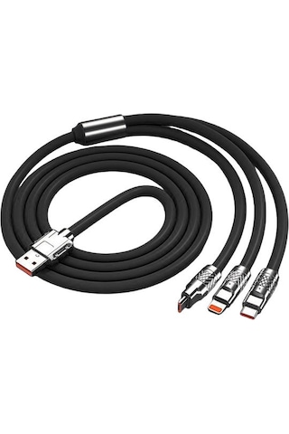 Abatech 3in1 Type C- Lightning- Micro Usb Silikon 3.0a 1.5m Şarj Ve Data Kablosu -