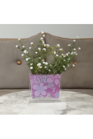 Vazoda Beyaz Yapay Çiçek Dekoratif Pembe Çiçekli Vazo Dahil 10 x 15 x 3 CM
