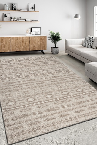 Badelya Home Bej Kahve İskandinav Modern Tasarım Sisal Bukle Özel Ölçü Salon Oturma Odası Koridor Halısı Yolluk