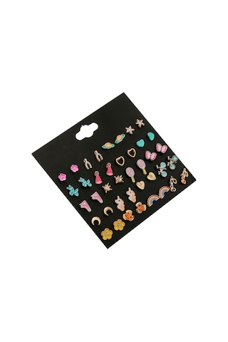 Chavin Çocuk Genç 20 Çift Mineli Figür Küpe Seti es91 Çok Renkli