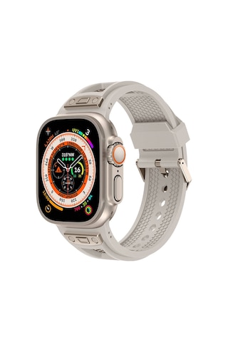Apple Uyumlu Watch Ultra/ultra2 49mm Hava Alabilen Delikli Metal Süslemeli Desenli Silikon Kordon