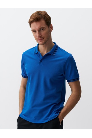 Jimmy Key Saks Polo Yaka Kısa Kollu Erkek Tişört Saks Mavi