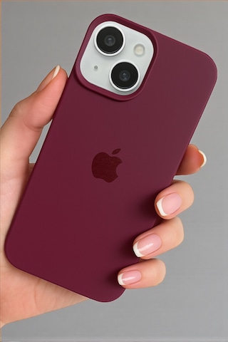 Iphone 15 Uyumlu Kılıf Logolu Lansman Soft Yumuşak Içi Kadife Silikon Kapak Bordo