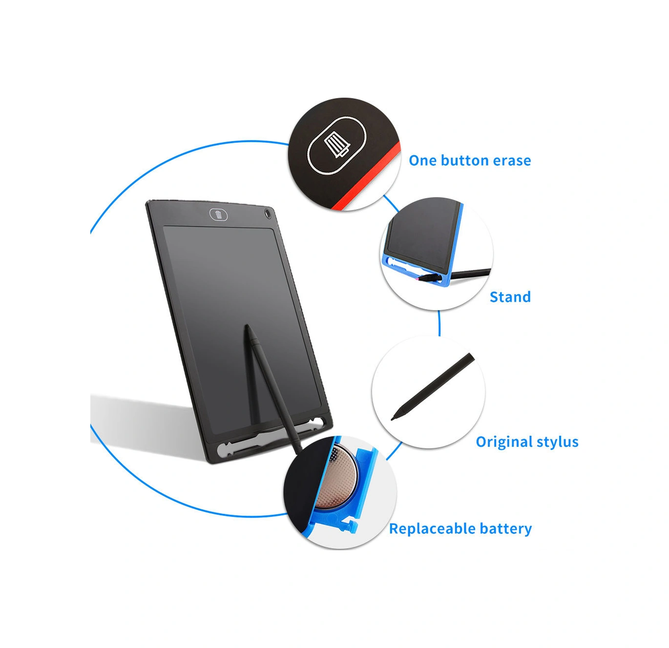 Hombey 8.5 İnç Lcd Elektronik Yazma Tahtası - Parlak Ekran, Tek Tuş Silme, Taşınabilir, Çocuk Ve Ofis Kullanıma Uygun Siyah Diğer