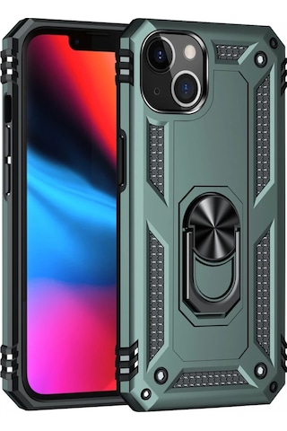Hnrlıshp Newface Apple iPhone Uyumlu  13 Kılıf Sofya Yüzüklü Silikon Kapak - Yeşil