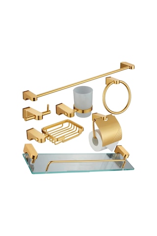 Lüx Banyo Seti 7 Li Altın Rengi Çok Renkli