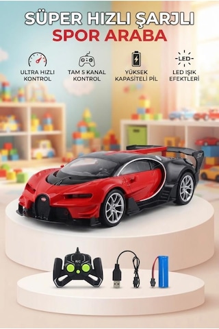 Bugatti Tasarımlı Uzaktan Kumandalı 27mhz 5 Kanallı 1:14 Ölçekli Süper Yarış Arabası Çok Renkli