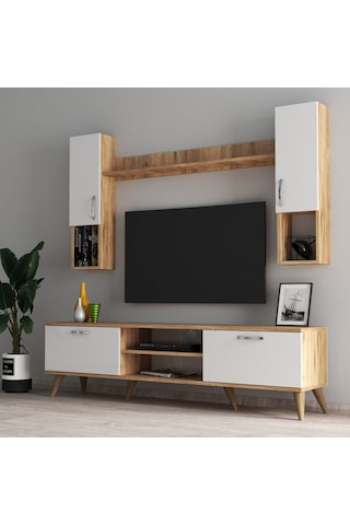 Mega 180 Lik Kapaklı Raflı Tv Ünitesi Çam Beyaz - Tvu0203