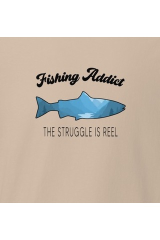 Wildstyle Fishing Addict Struggle Is Reel Balıkçılık Esprili Baskılı Unisex Bisiklet Yaka Pamuklu Tişört Camel