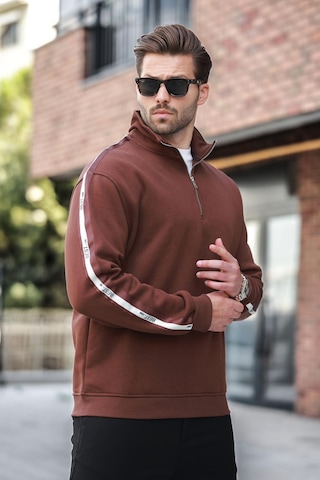 Madmext Acı Kahve Fermuarlı Yarım Balıkçı Yaka Erkek Sweatshirt E7164 Acı Kahverengi