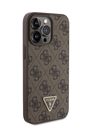 Apple Uyumlu iPhone 15 Pro Max Kılıf Guess Lisanslı Pu Deri Askılı Taşlı Üçgen Logo 4g Strass Crossbody